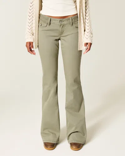 Hollister Ultra Low-rise Embroidered Waist Flare Pants In Green