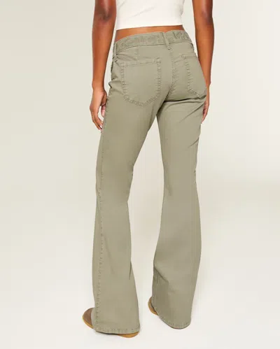 Hollister Ultra Low-rise Embroidered Waist Flare Pants In Green