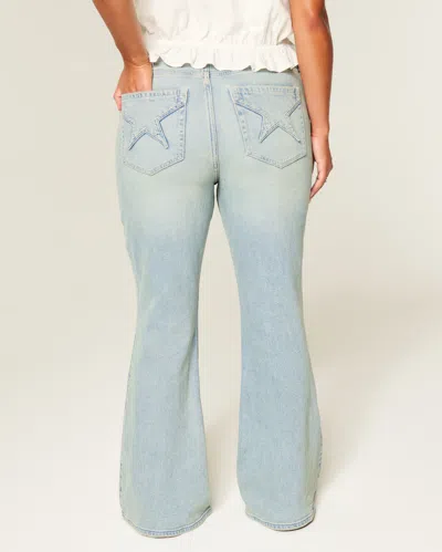 Hollister High-rise Light Wash Star Pocket Flare Jeans In Blue