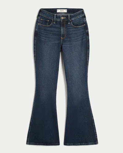 Hollister Curvy High-rise Dark Wash Flare Jeans In Blue