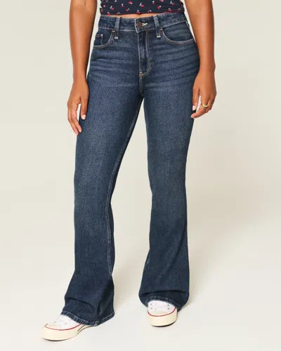 Hollister Curvy High-rise Dark Wash Flare Jeans In Blue