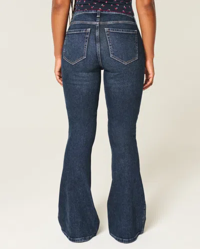Hollister Curvy High-rise Dark Wash Flare Jeans In Blue