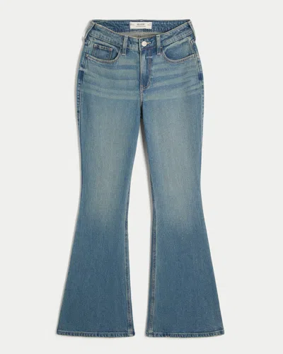 Hollister Curvy High-rise Medium Wash Flare Jeans In Blue