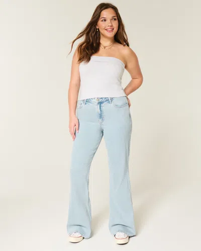 Hollister High-rise Light Wash Heart Embroidered Flare Jeans In Blue