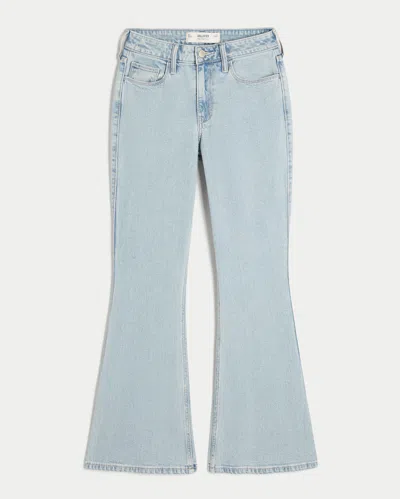 Hollister High-rise Light Wash Heart Embroidered Flare Jeans In Blue