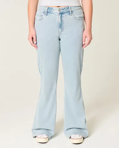 Hollister High-rise Light Wash Heart Embroidered Flare Jeans In Blue