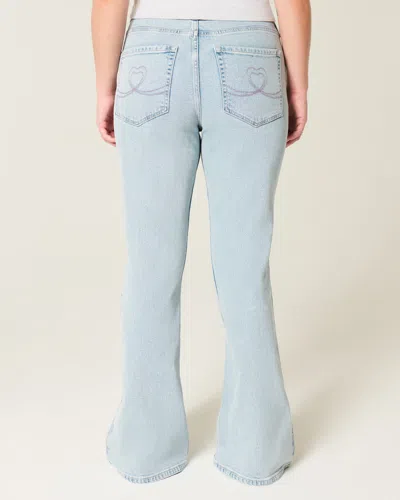 Hollister High-rise Light Wash Heart Embroidered Flare Jeans In Blue