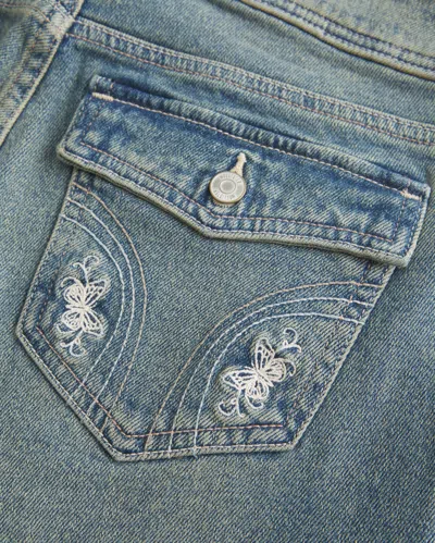 Hollister Low-rise Butterfly Embroidery Medium Wash Bootcut Jeans