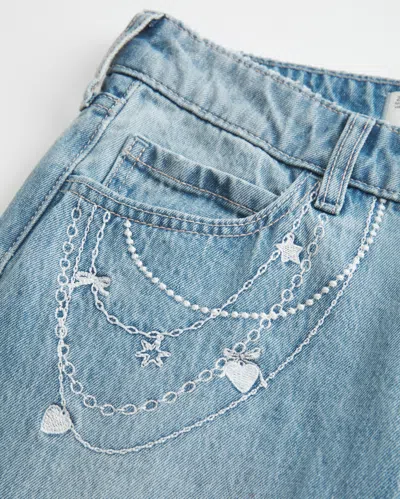Hollister Low-rise Light Wash Chain Embroidery Baggy Jeans In Blue