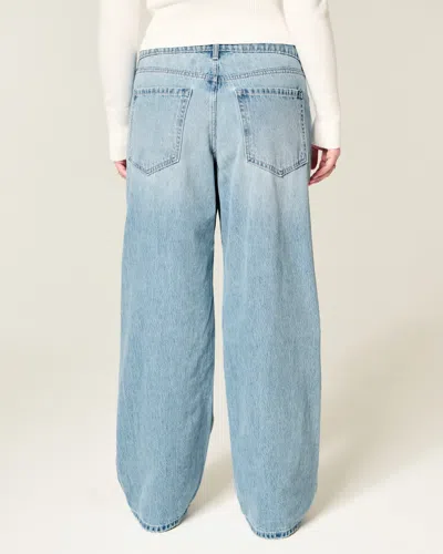 Hollister Low-rise Light Wash Chain Embroidery Baggy Jeans In Blue