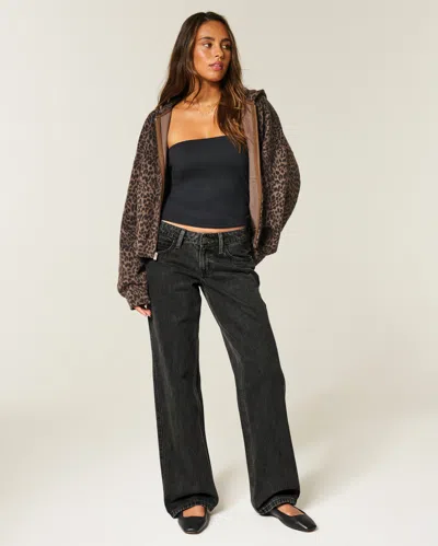 Hollister Low-rise Washed Black Baggy Jeans In Black