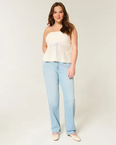 Hollister High-rise Light Wash Straight Jeans In Blue