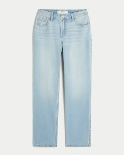 Hollister High-rise Light Wash Straight Jeans In Blue