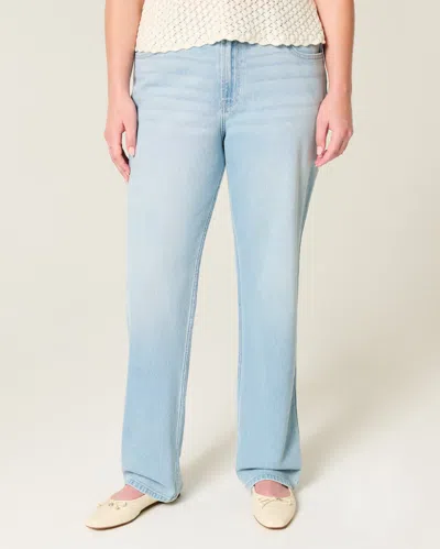 Hollister High-rise Light Wash Straight Jeans In Blue