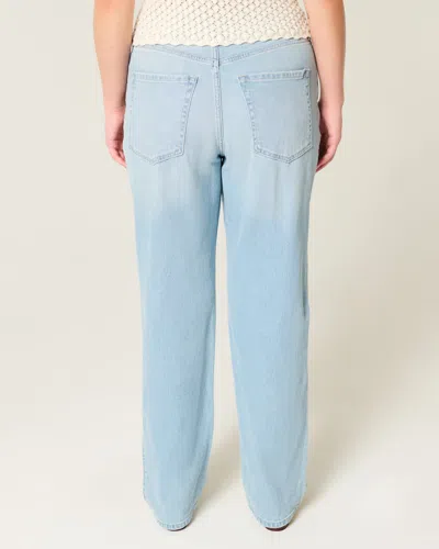 Hollister High-rise Light Wash Straight Jeans In Blue