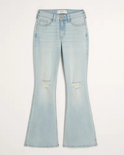 Hollister High-rise Ripped Light Wash Flare Jeans In Blue