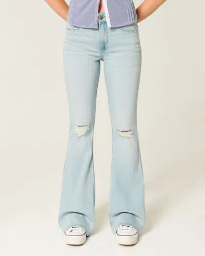 Hollister High-rise Ripped Light Wash Flare Jeans In Blue