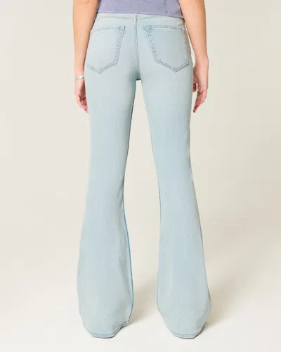 Hollister High-rise Ripped Light Wash Flare Jeans In Blue