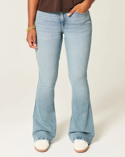 Hollister Curvy High-rise Medium Wash Flare Jeans In Blue