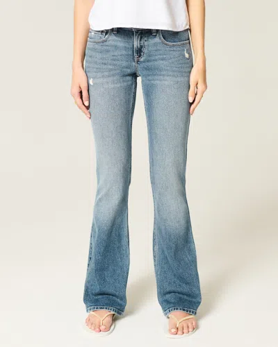 Hollister Low-rise Distressed Medium Wash Bootcut Jeans In Blue