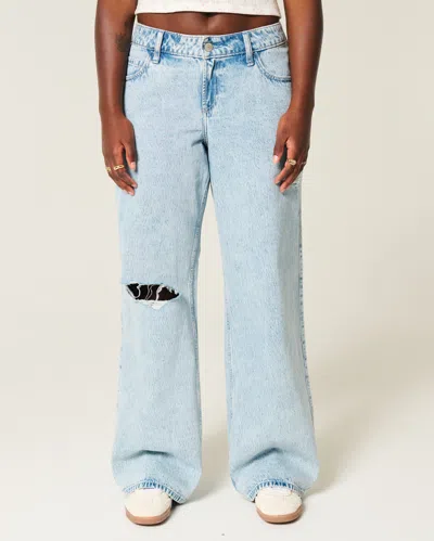 Hollister Curvy Low-rise Ripped Light Wash Baggy Jeans In Blue