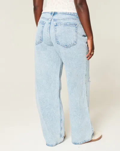 Hollister Curvy Low-rise Ripped Light Wash Baggy Jeans In Blue
