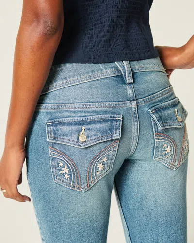 Hollister Low-rise Medium Wash Embroidered Florals Bootcut Jeans