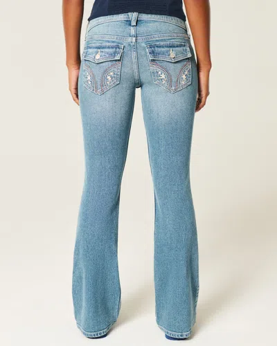 Hollister Low-rise Medium Wash Embroidered Florals Bootcut Jeans