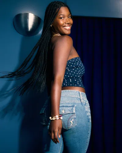 Hollister Low-rise Medium Wash Embroidered Florals Bootcut Jeans