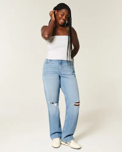 Hollister Curvy High-rise Ripped Medium Wash Dad Jeans In White