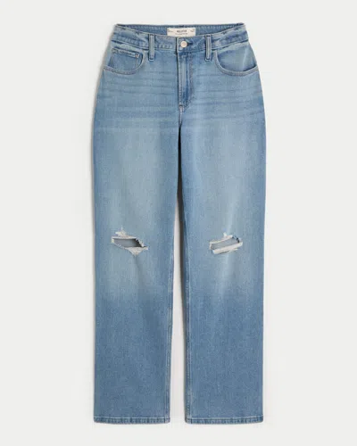 Hollister Curvy High-rise Ripped Medium Wash Dad Jeans In White