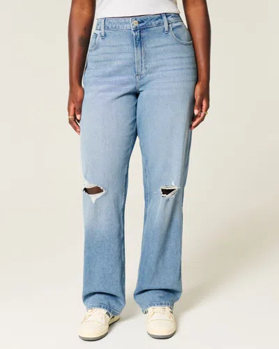 Hollister Curvy High-rise Ripped Medium Wash Dad Jeans In White