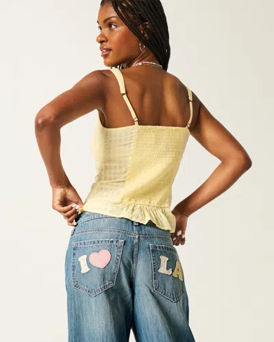 Hollister Low-rise Medium Wash Los Angeles Graphic Baggy Jeans In Yellow