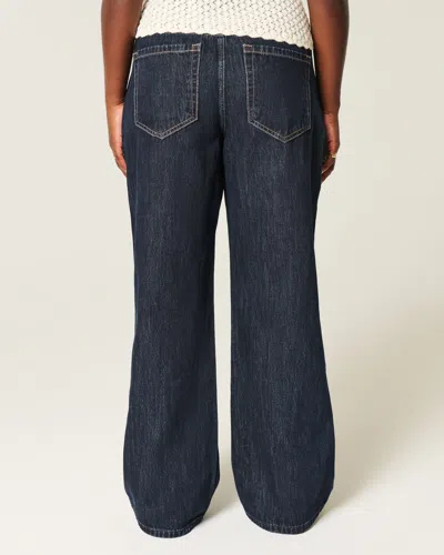 Hollister Curvy Low-rise Dark Wash Foldover Waist Baggy Jeans In White