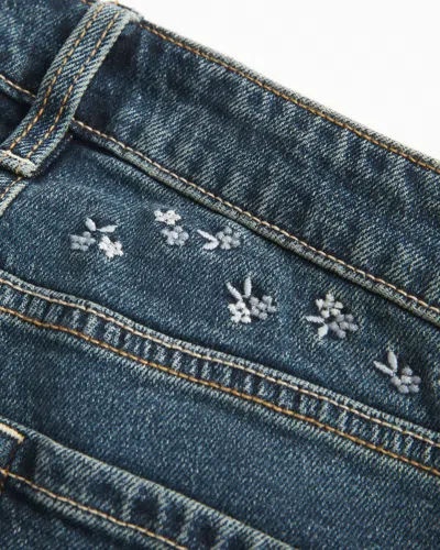 Hollister High-rise Dark Wash Embroidered Florals Flare Jeans In Blue