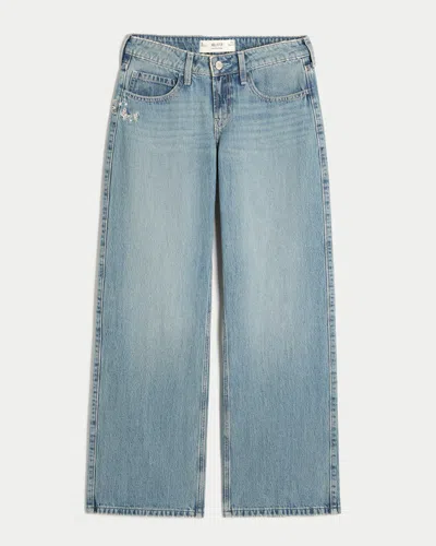 Hollister Low-rise Medium Wash Butterfly Graphic Baggy Jeans