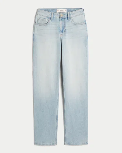 Hollister High-rise Light Wash Straight Jeans In Blue