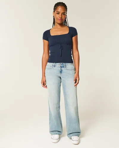 Hollister Curvy Low-rise Light Wash Baggy Jeans In Blue