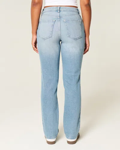 Hollister Curvy High-rise Distressed Light Wash Straight Jeans In Blue