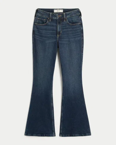 Hollister High-rise Dark Wash Flare Jeans In Blue