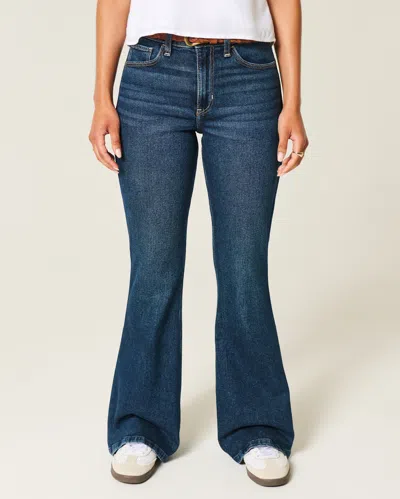 Hollister High-rise Dark Wash Flare Jeans In Blue