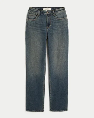 Hollister High-rise Dark Wash Straight Jeans In Blue