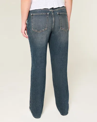 Hollister High-rise Dark Wash Straight Jeans In Blue
