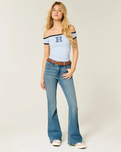 Hollister High-rise Medium Wash Flare Jeans In Blue