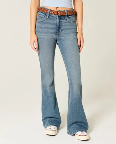 Hollister High-rise Medium Wash Flare Jeans In Blue