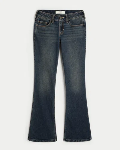 Hollister Low-rise Dark Wash Embroidered Bootcut Jeans In Blue