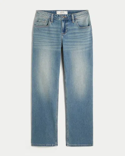 Hollister Low-rise Medium Wash Relaxed Straight Jeans In Blue