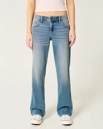 Hollister Low-rise Medium Wash Relaxed Straight Jeans In Blue