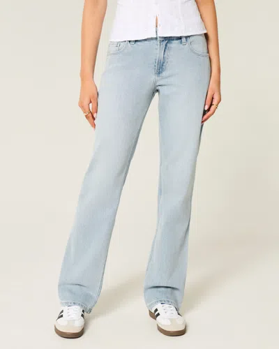 Hollister Low-rise Light Wash Relaxed Straight Jeans In Blue