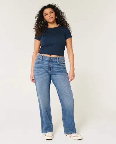 Hollister High-rise Dark Wash Dad Jeans In Blue